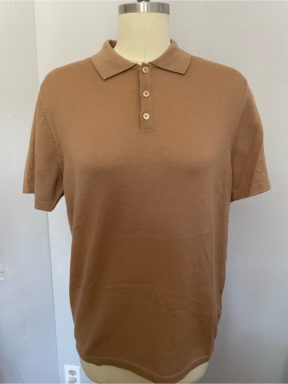 Paul James Men's Polo Knit Shirt in Brown - Classic Short Sleeve Merino Wool